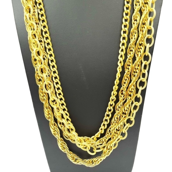 Multi stranded Gold Tone Necklace Chain Link Big Bold Statement Necklace Mobwife - Picture 3 of 14